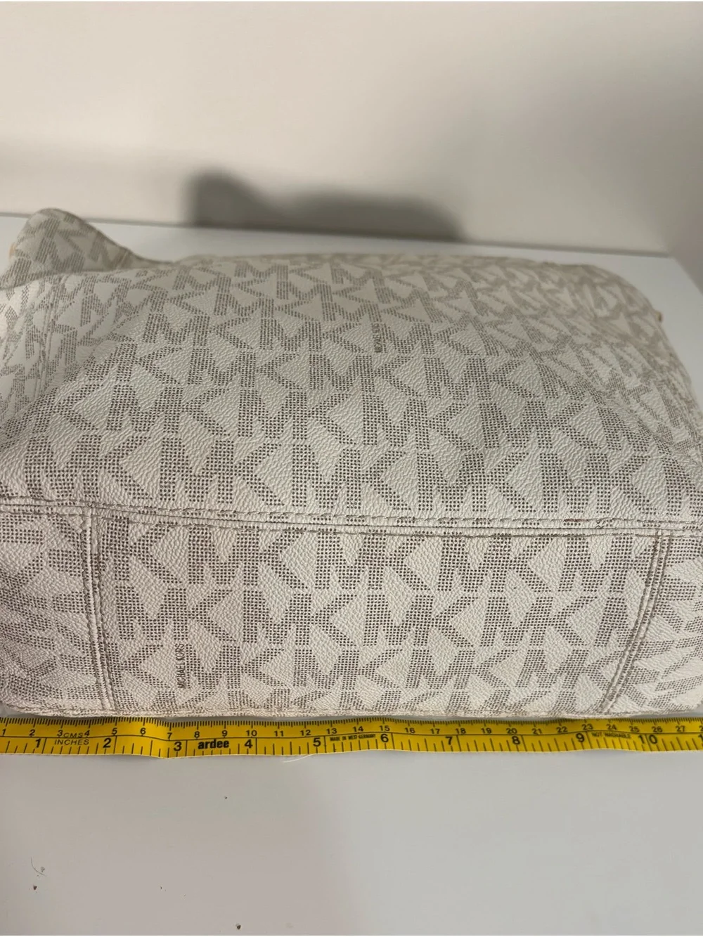 Michael Kors White Logo Canvas Hobo with Brown Leather Strap
